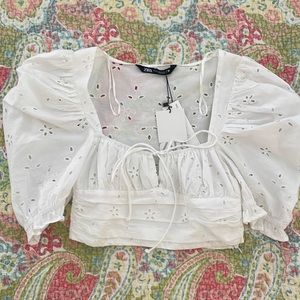 ZARA WHITE EYELET TOP